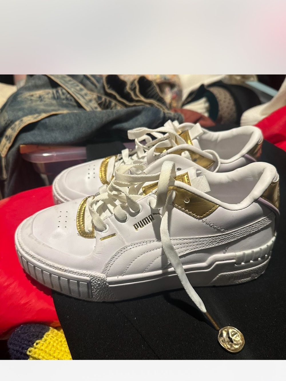 Puma White Sneakers with Gold Trim